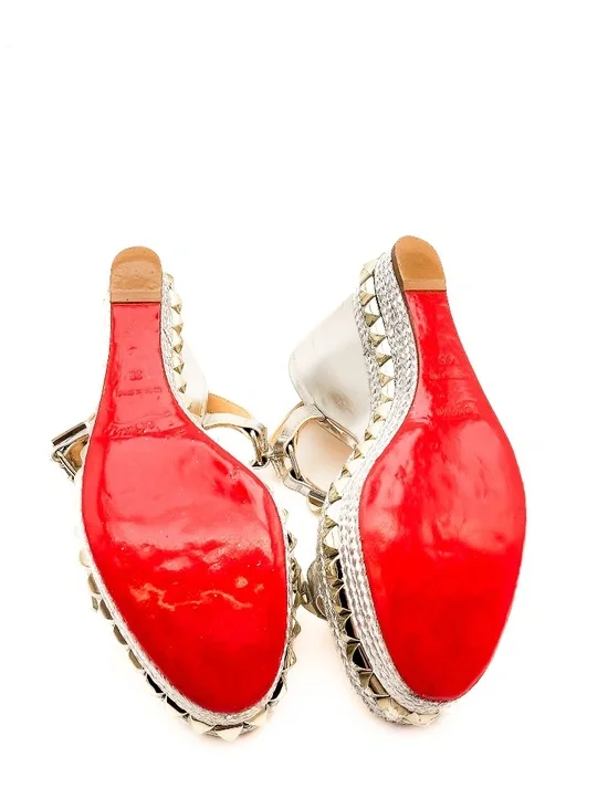 Christian Louboutin Metallic Silver Studded Espadrille Platform Sandals EU 38 - Picture 9 of 9